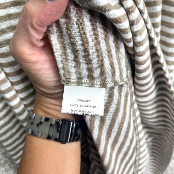 Eileen Fisher Dress Women’s M Tan & White Striped Linen Jersey Racerback Tank Mi - Picture 7 of 10